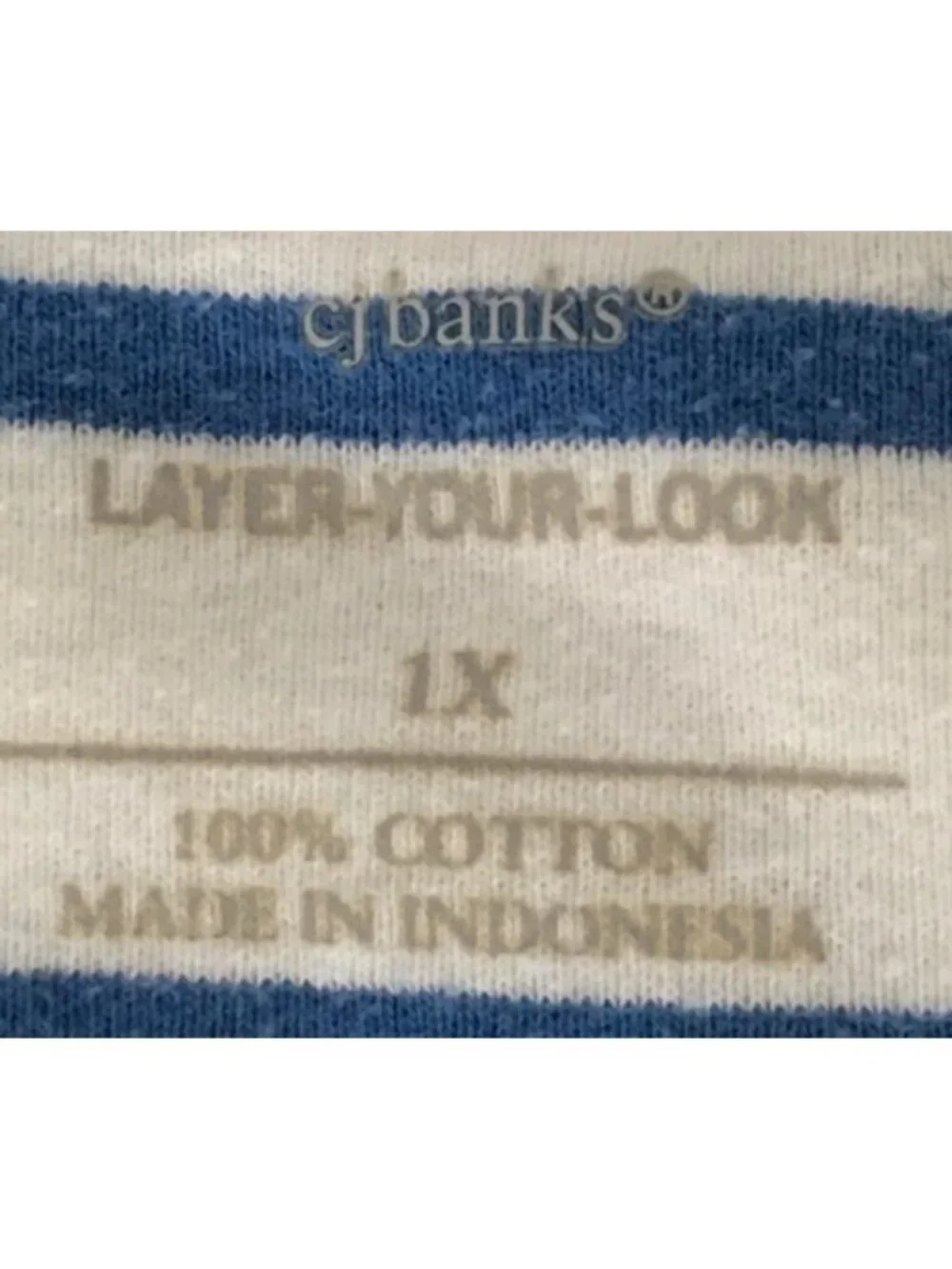 CJ Banks Top Women Size 1X White w Blue Stripes Short Sleeve T shirt Round Neck - Picture 6 of 14